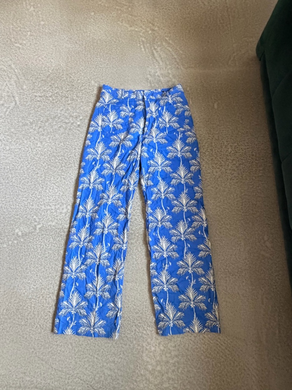 Zara Blue Palm Print Wide-Leg Pants